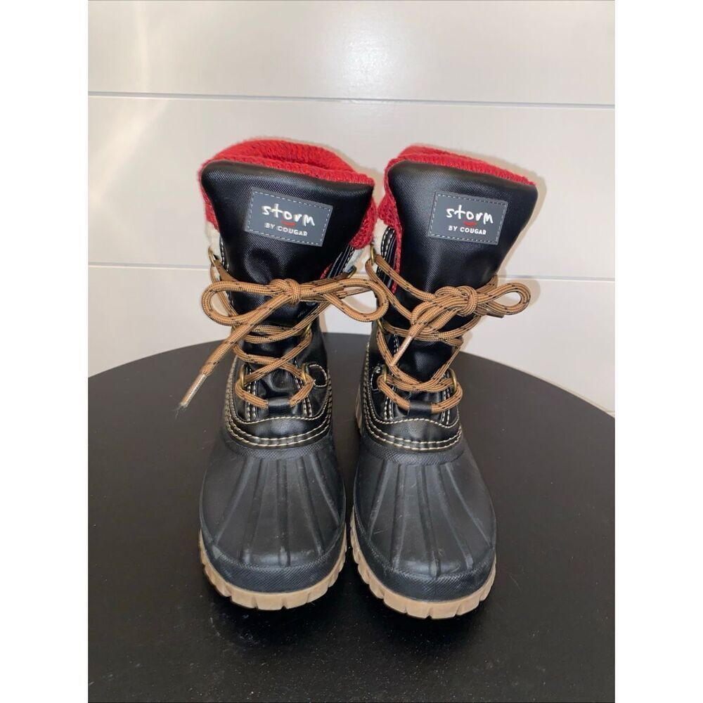 Storm By Cougar Creek Snow Boot Women’s Size 6  Black, Red, White Faux Fur